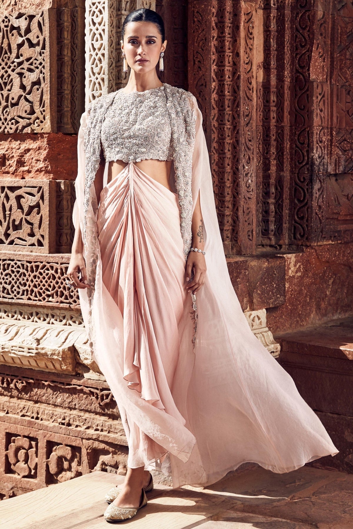 The Iconic Blush Tulip Couture Knotted Dhoti Cape