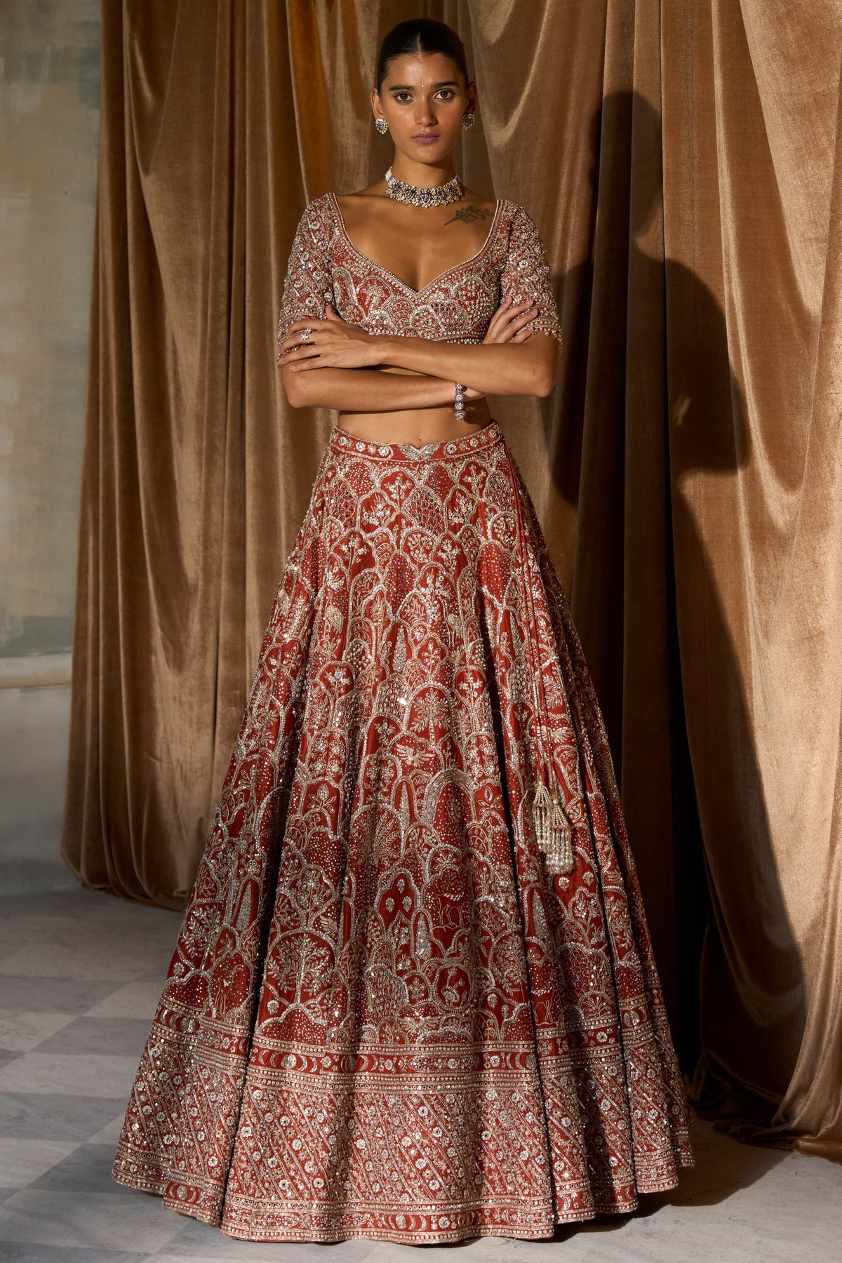 The Vintage Matsya Palace Tangerine Lehenga