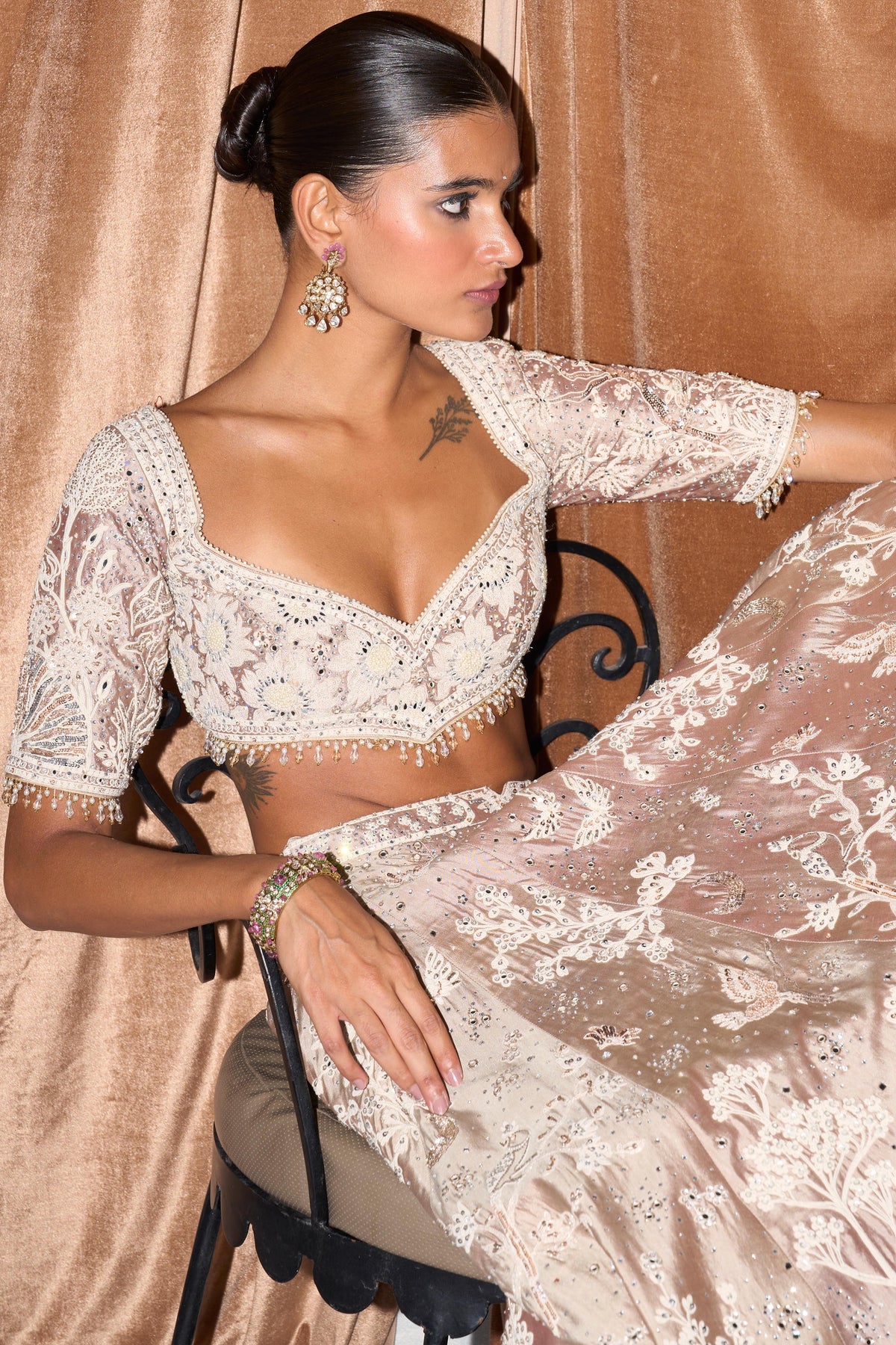 The New Royal Masai Champagne on Silk Lehenga