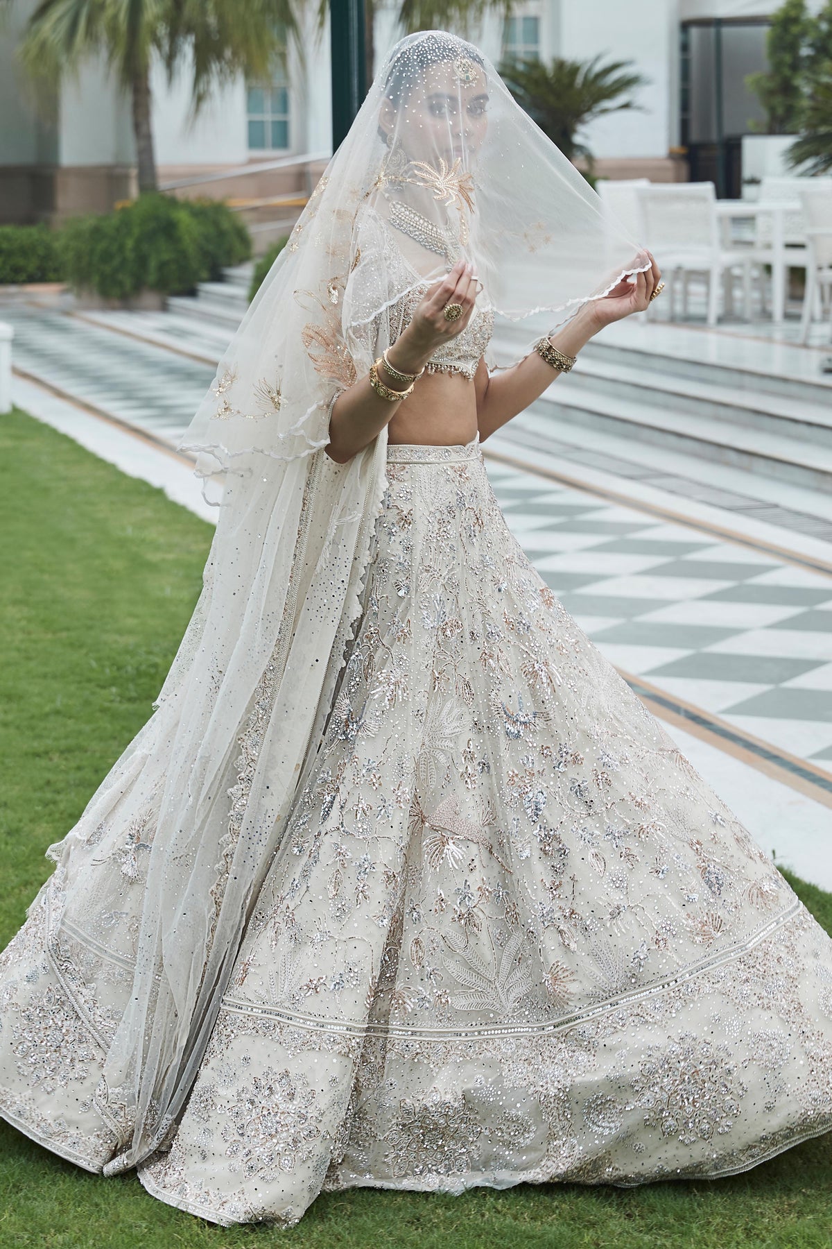 The Savannah Tulle Snow Lehenga