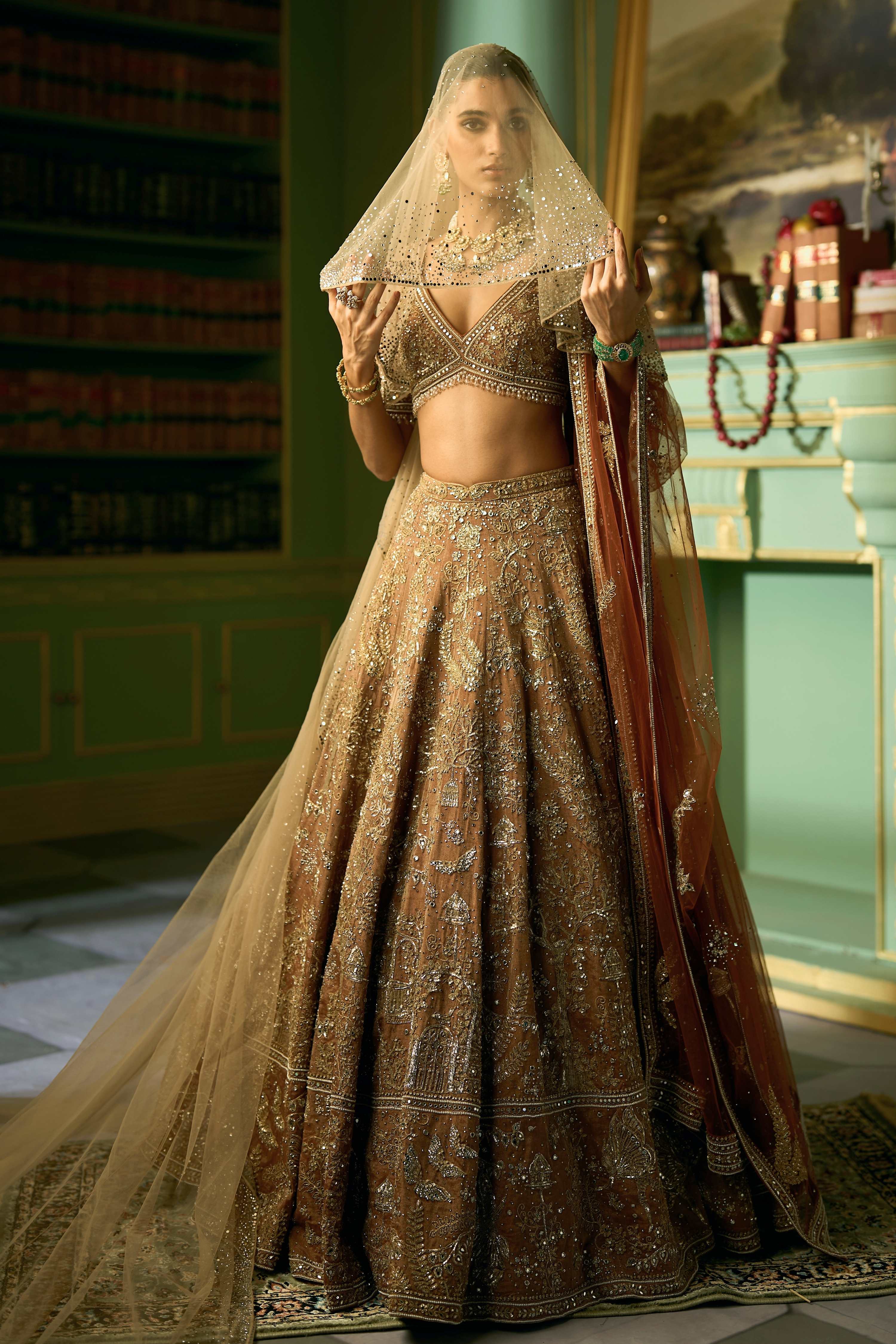 The Garden of Elves Apricot Lehenga
