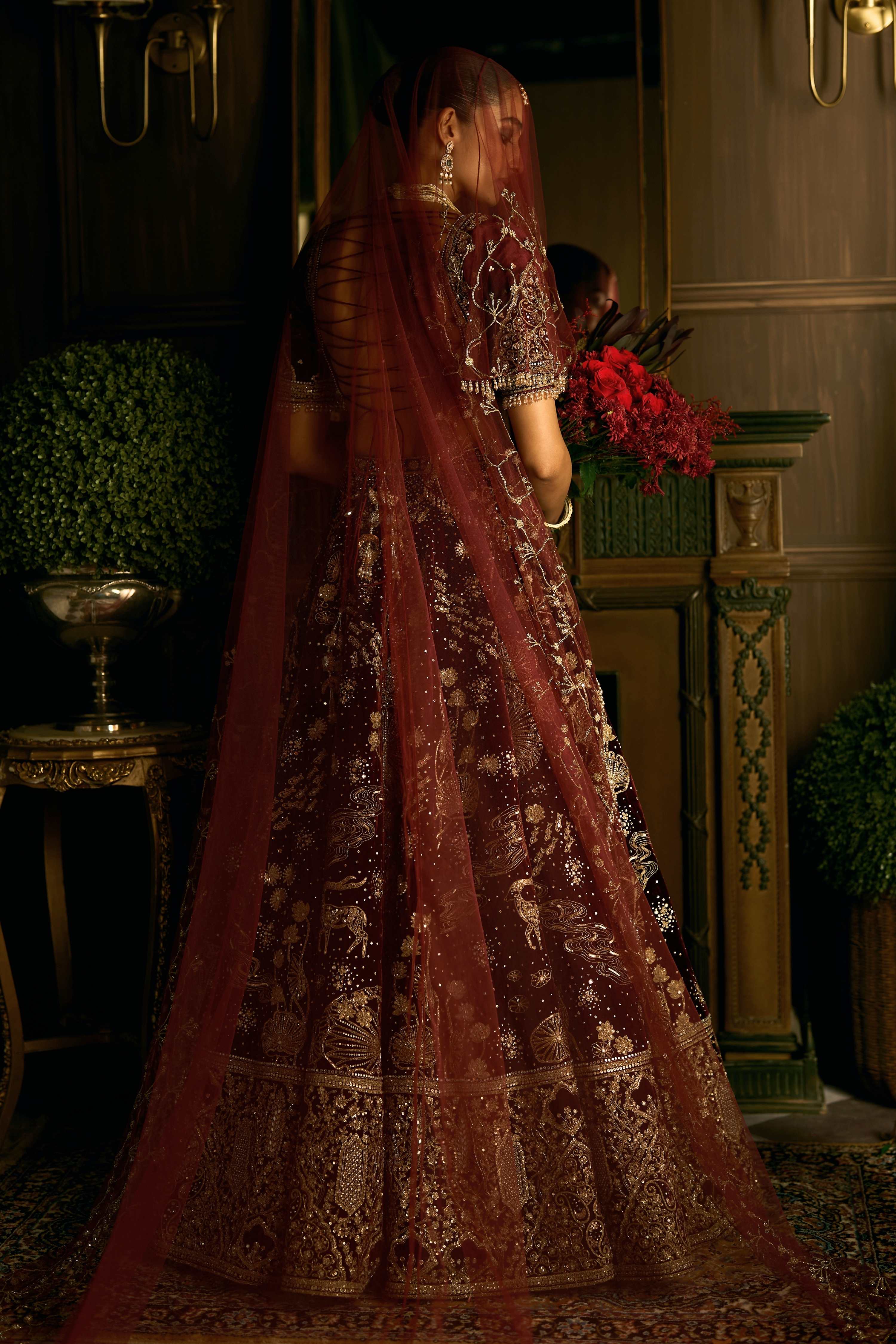 The Wild Savannah Bordeaux Lehenga