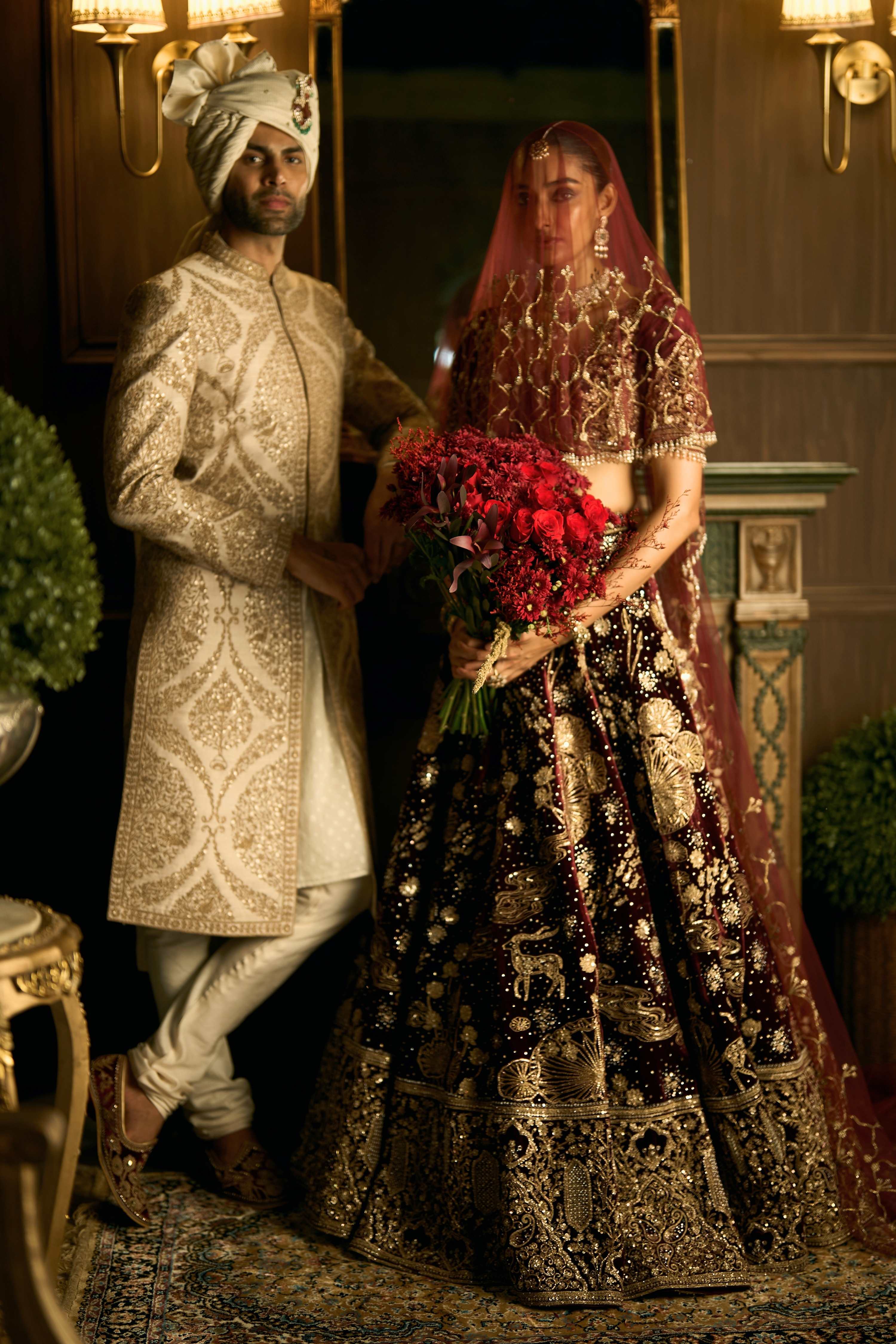 The Wild Savannah Bordeaux Lehenga
