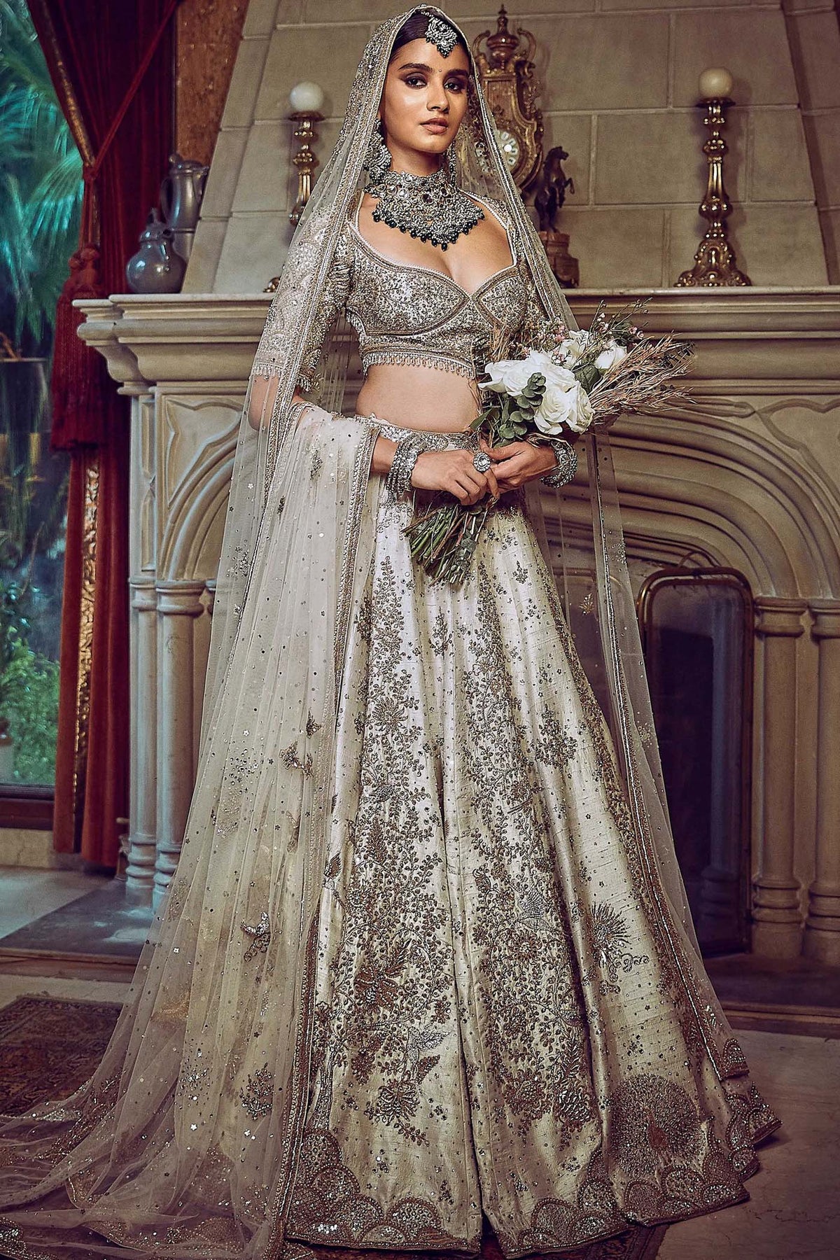 The Aurum Ekru Tree of Life Lehenga