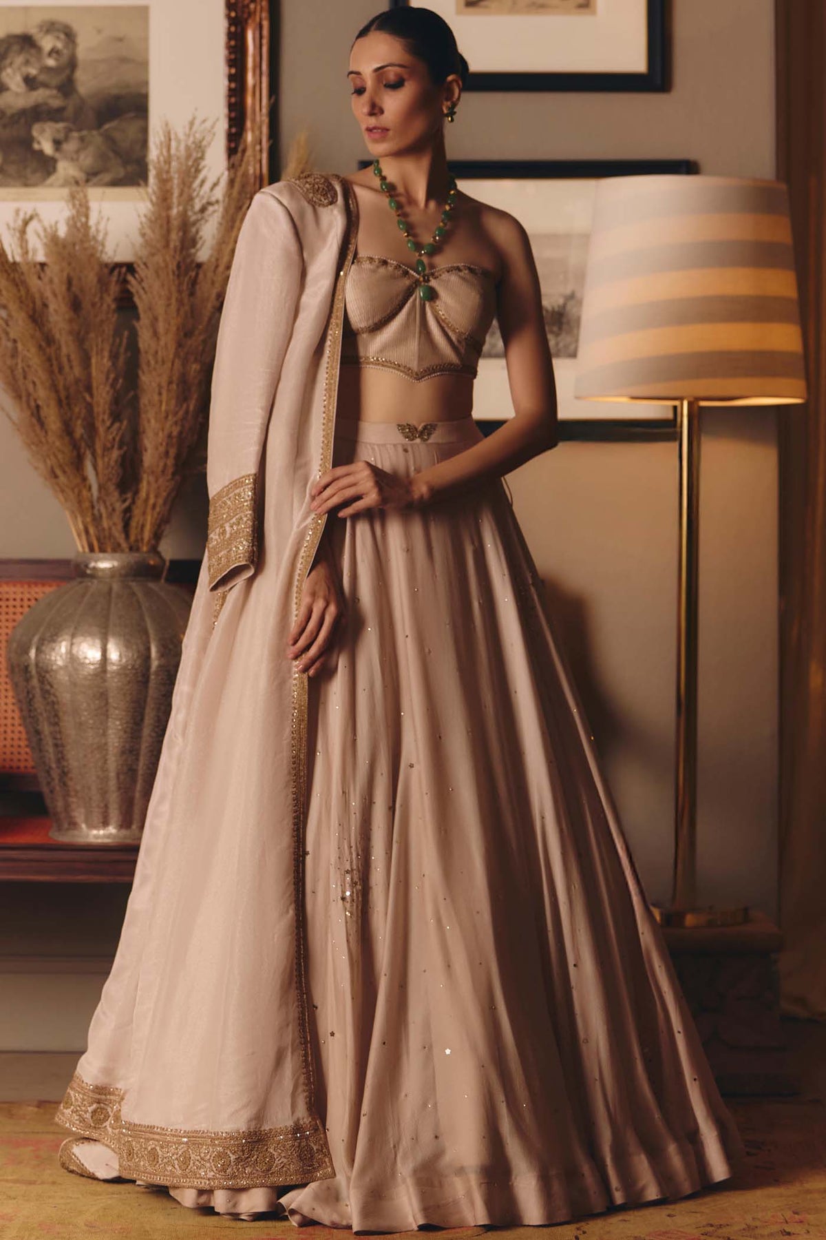 The Aged Ekru Saadgi Lehenga