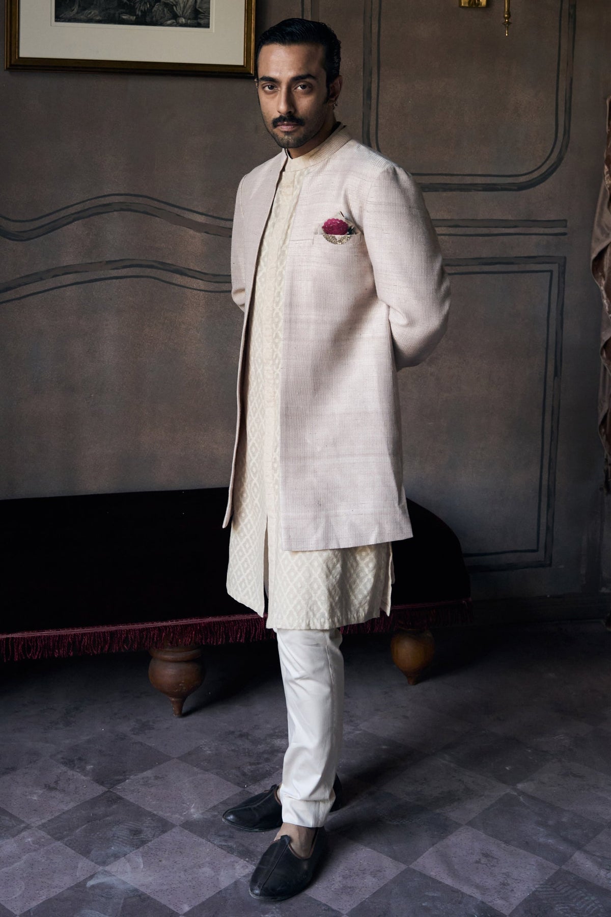 The Classic Dhagai Open Rambagh Achkan with Kurta