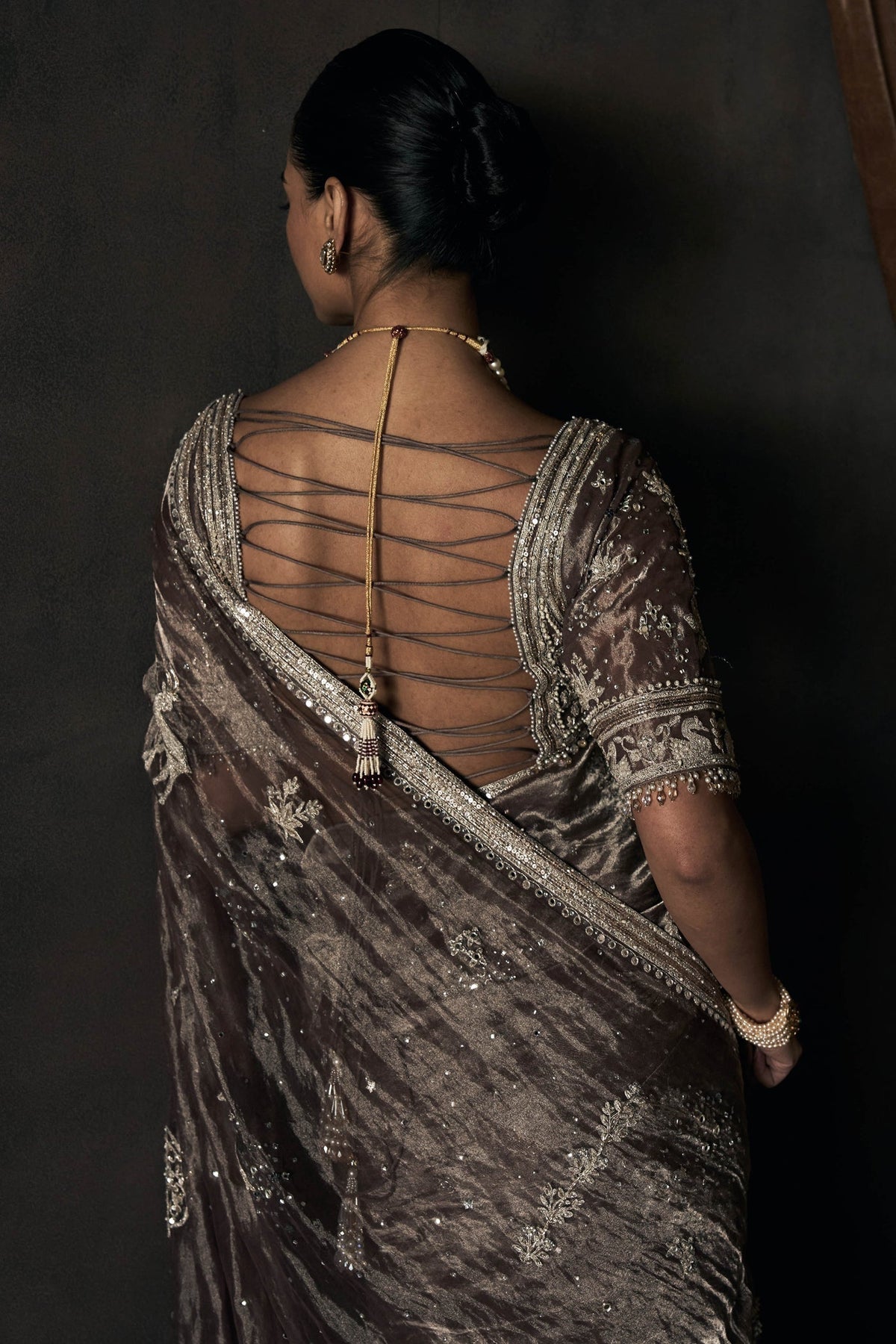 The Masai Landscape British Grey Tissue Saree