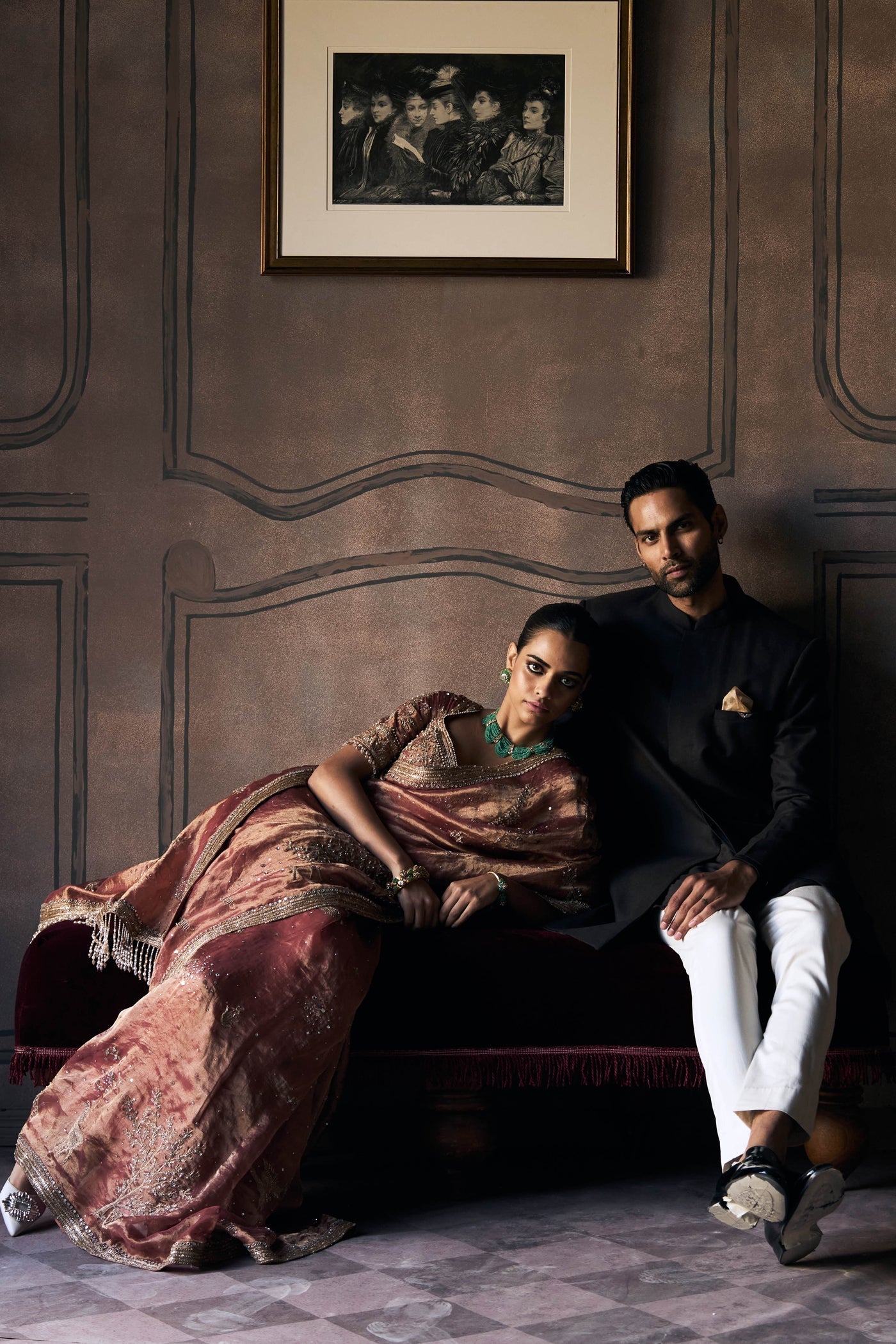 The Tales of Masai Aged Gold Tangerine Tissue Sarees