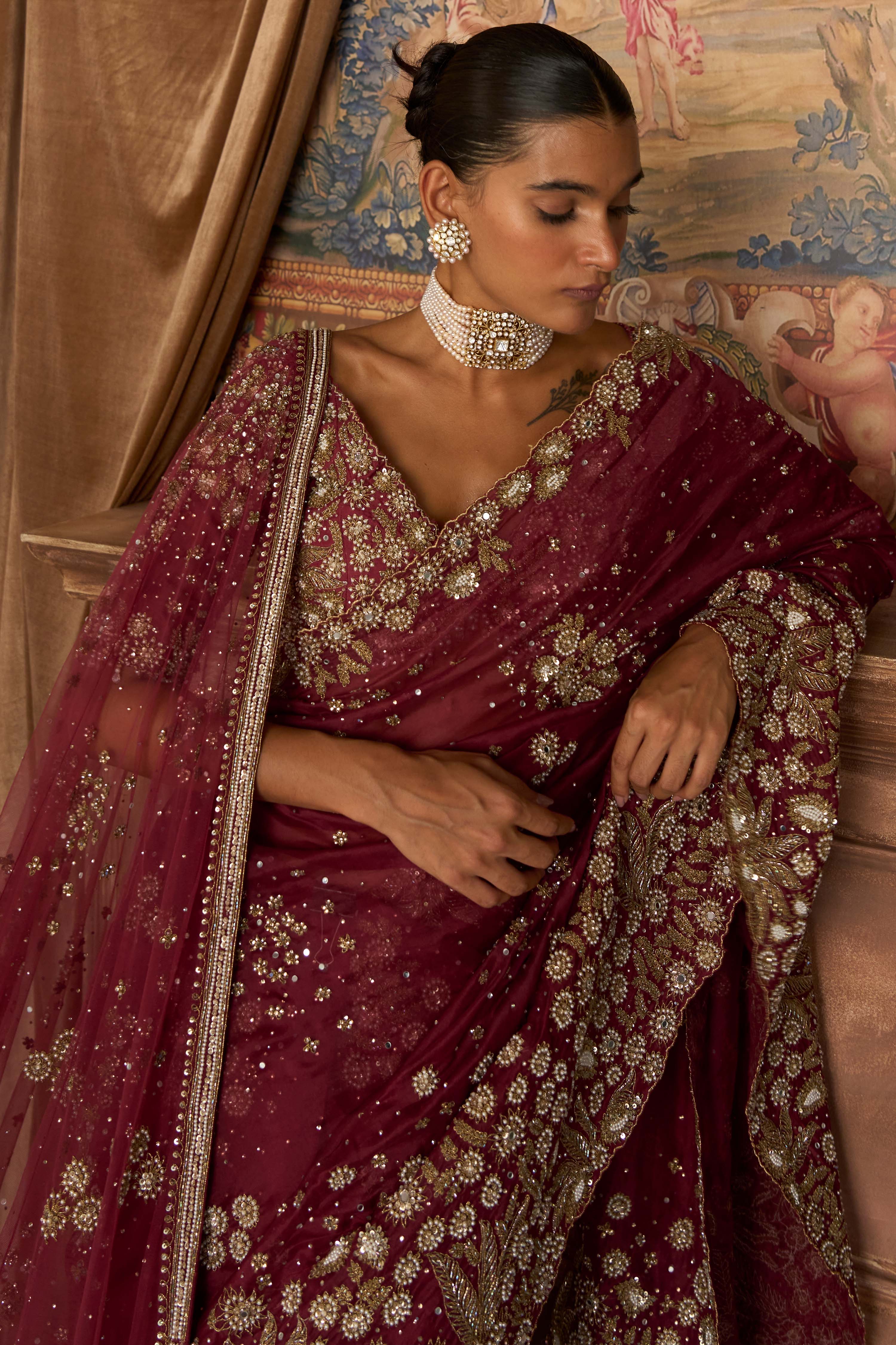 The Vintage Nizami Scarlet Saree