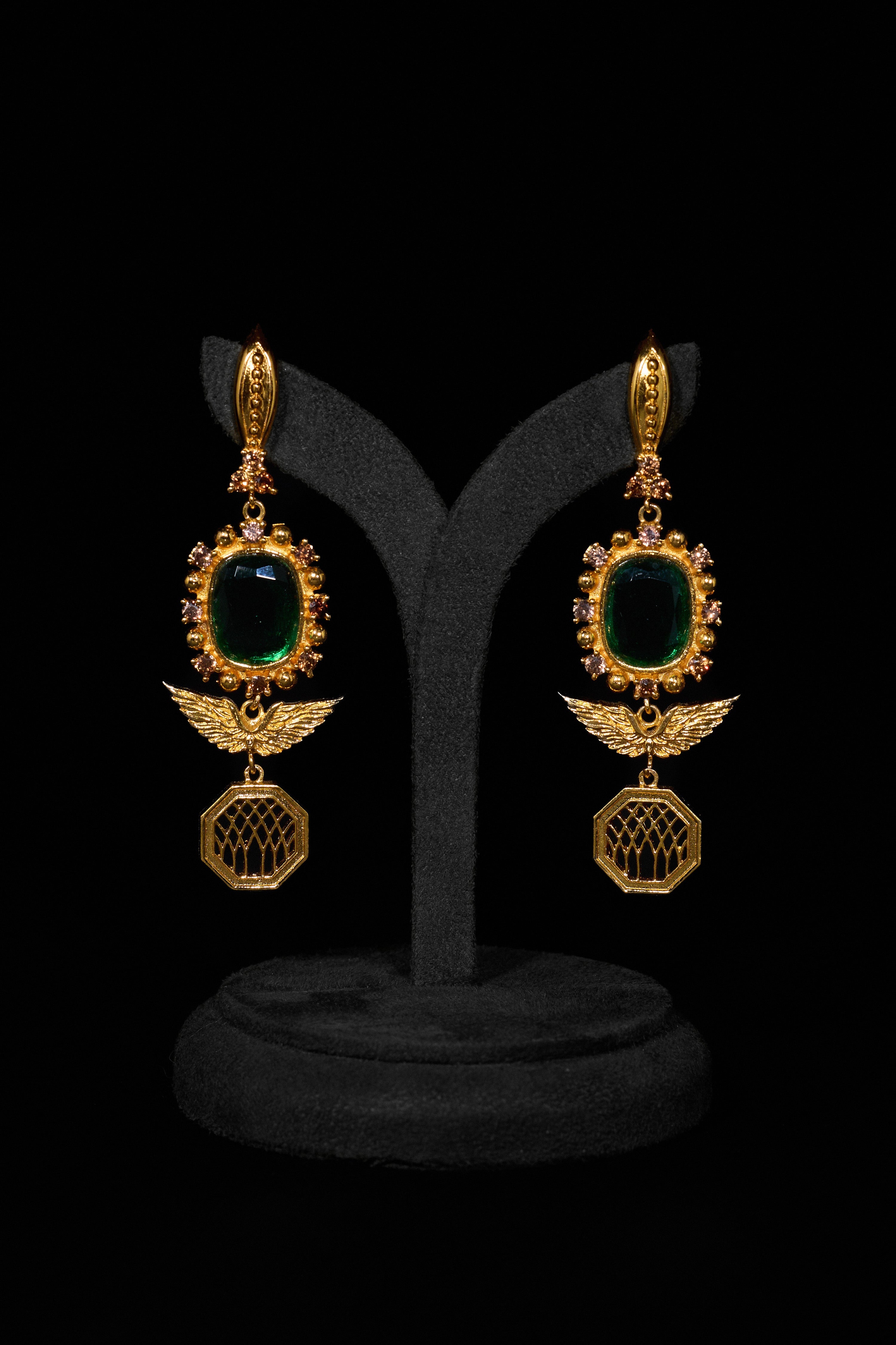 The Royal Florentine Emerald Green Earrings in Gold