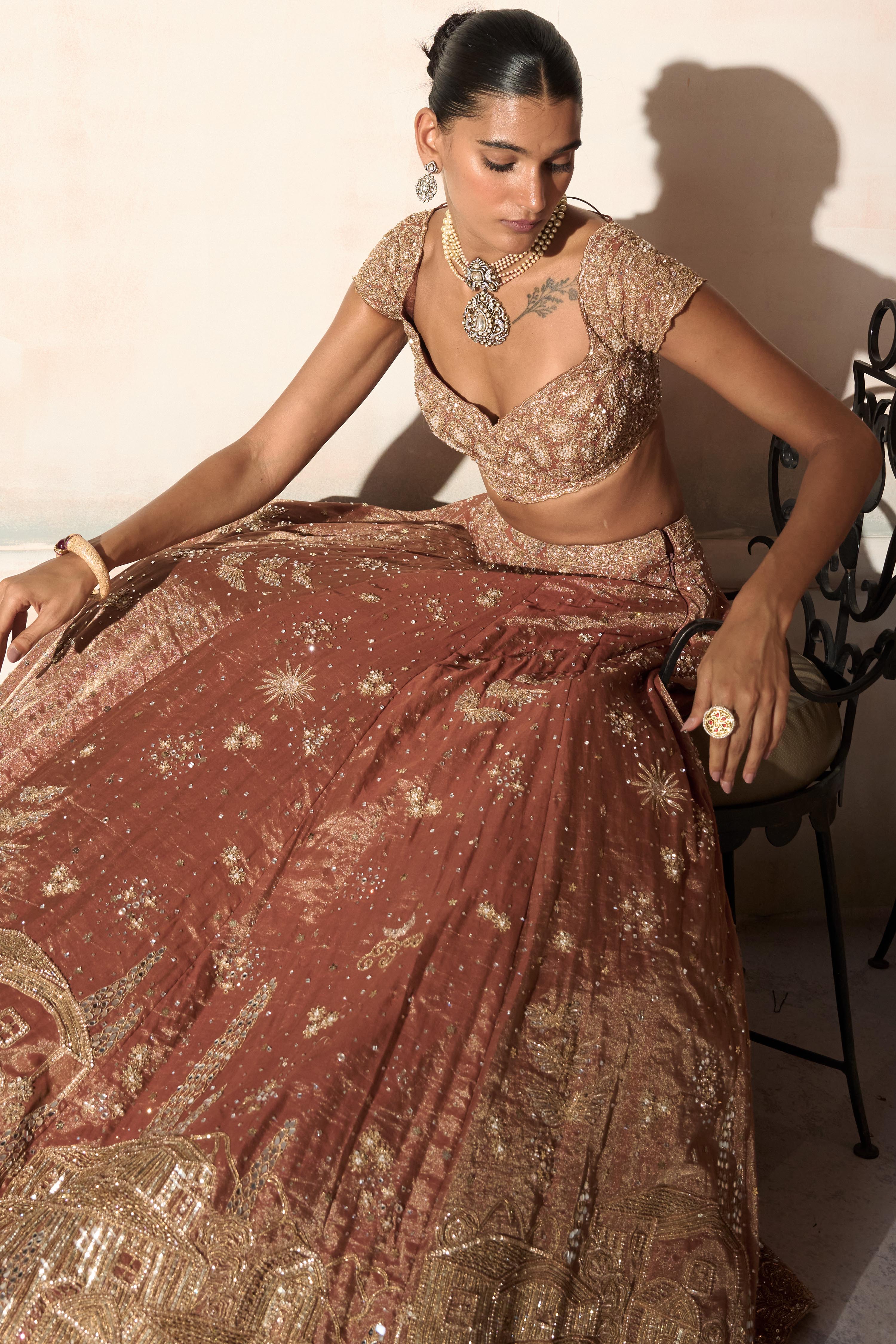 Tuscan Pardise Old World Tangerine Lehenga