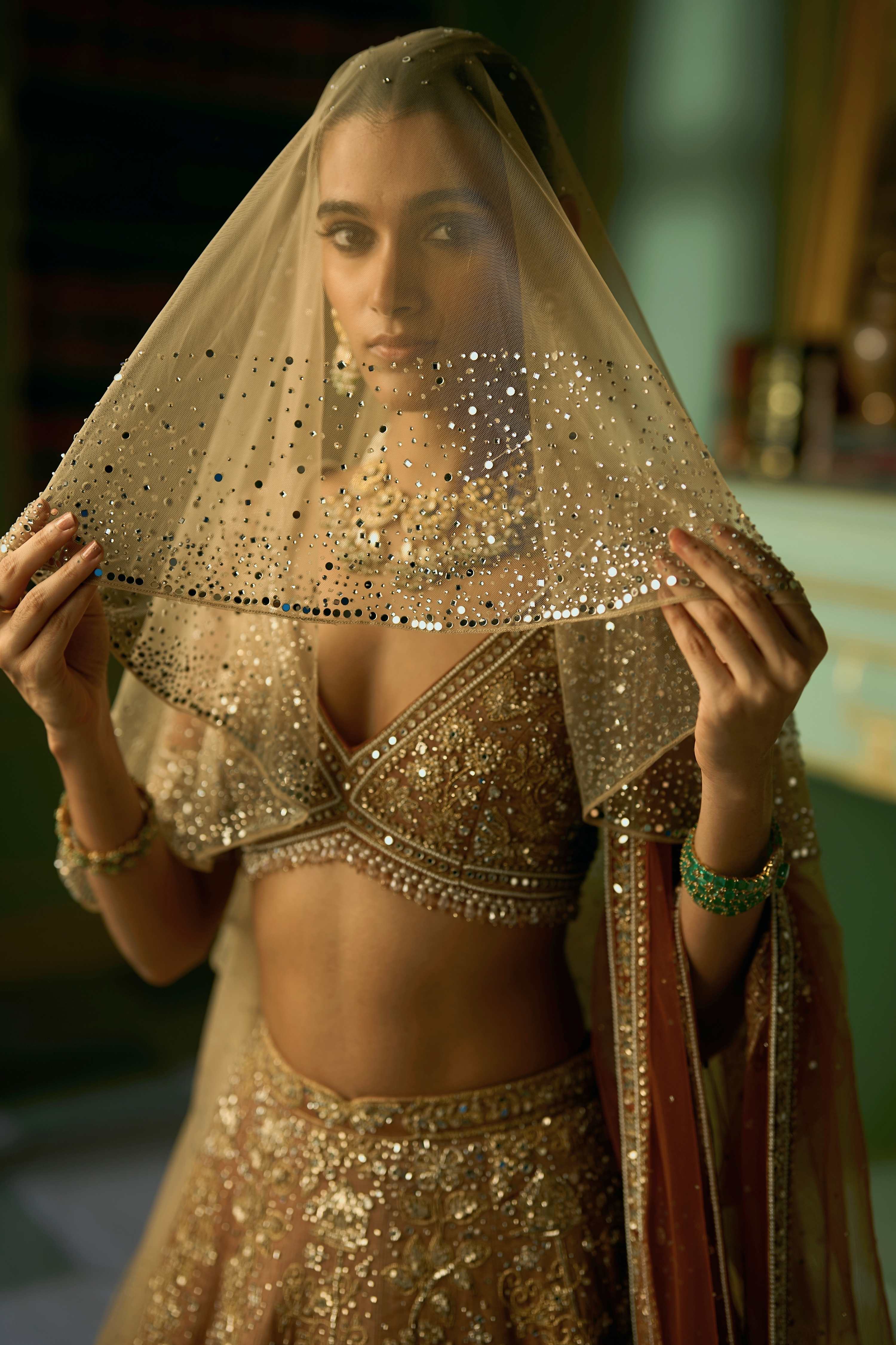 The Garden of Elves Apricot Lehenga
