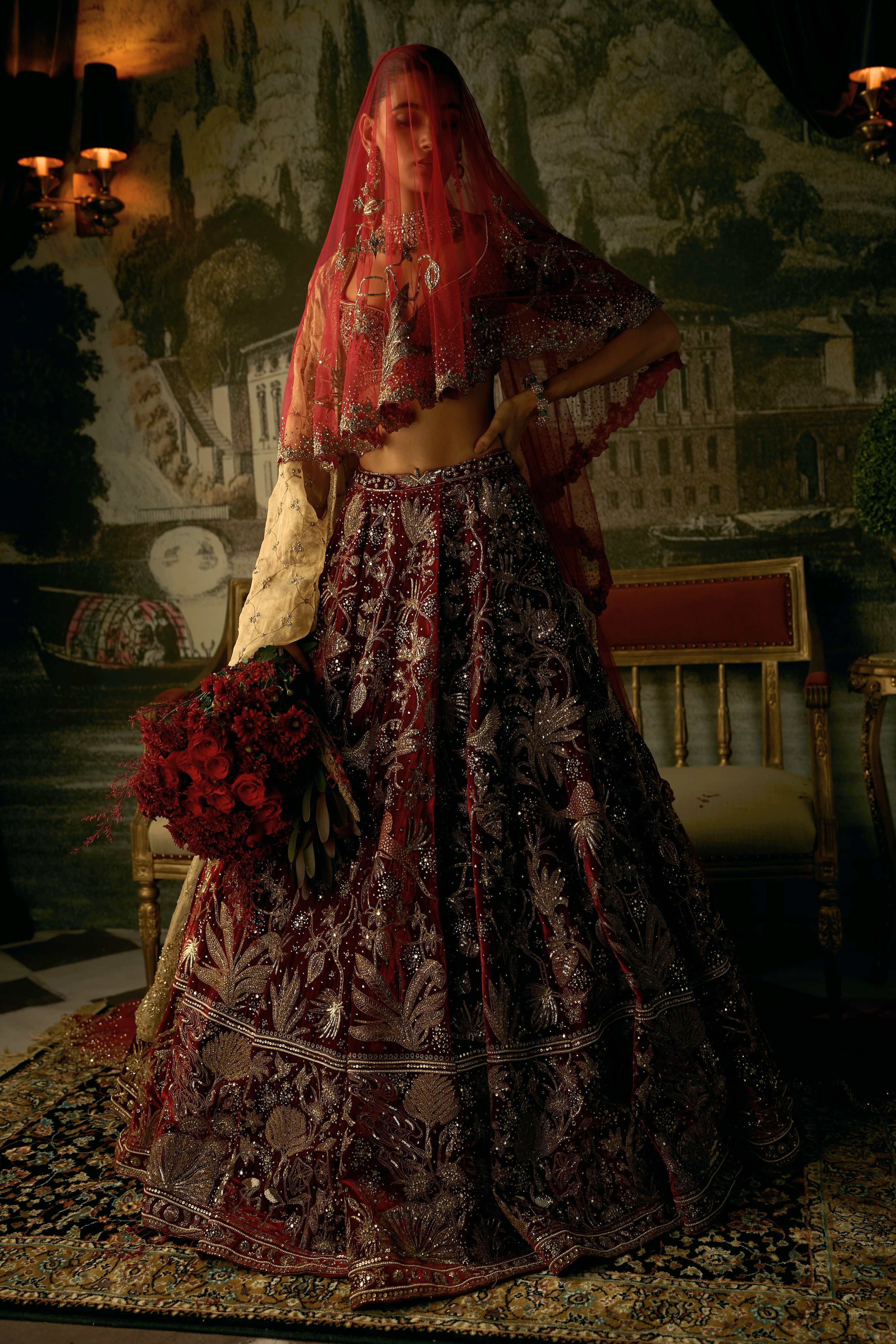 The Royal Savannah Oxblood Lehenga