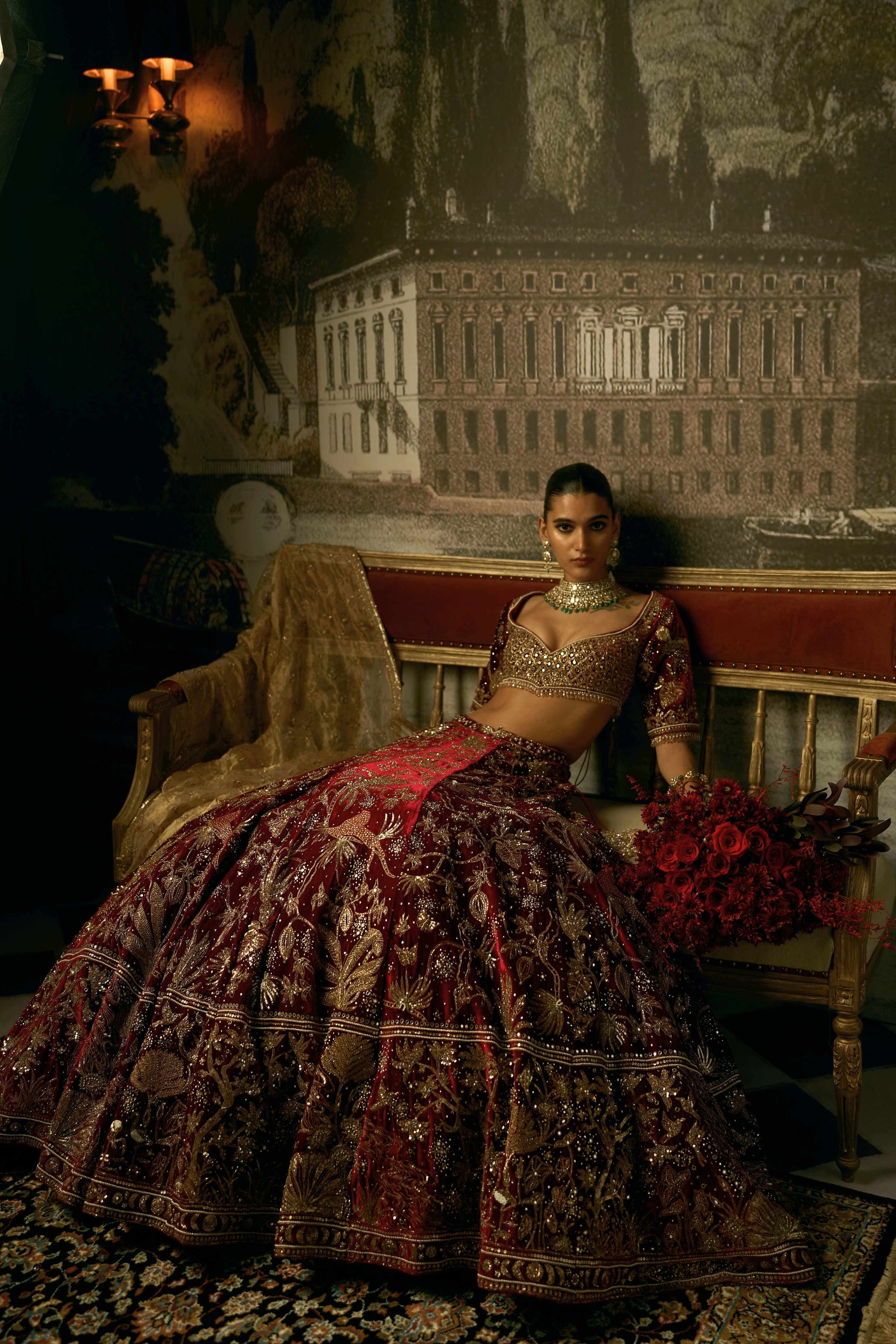 The Royal Savannah Oxblood Lehenga
