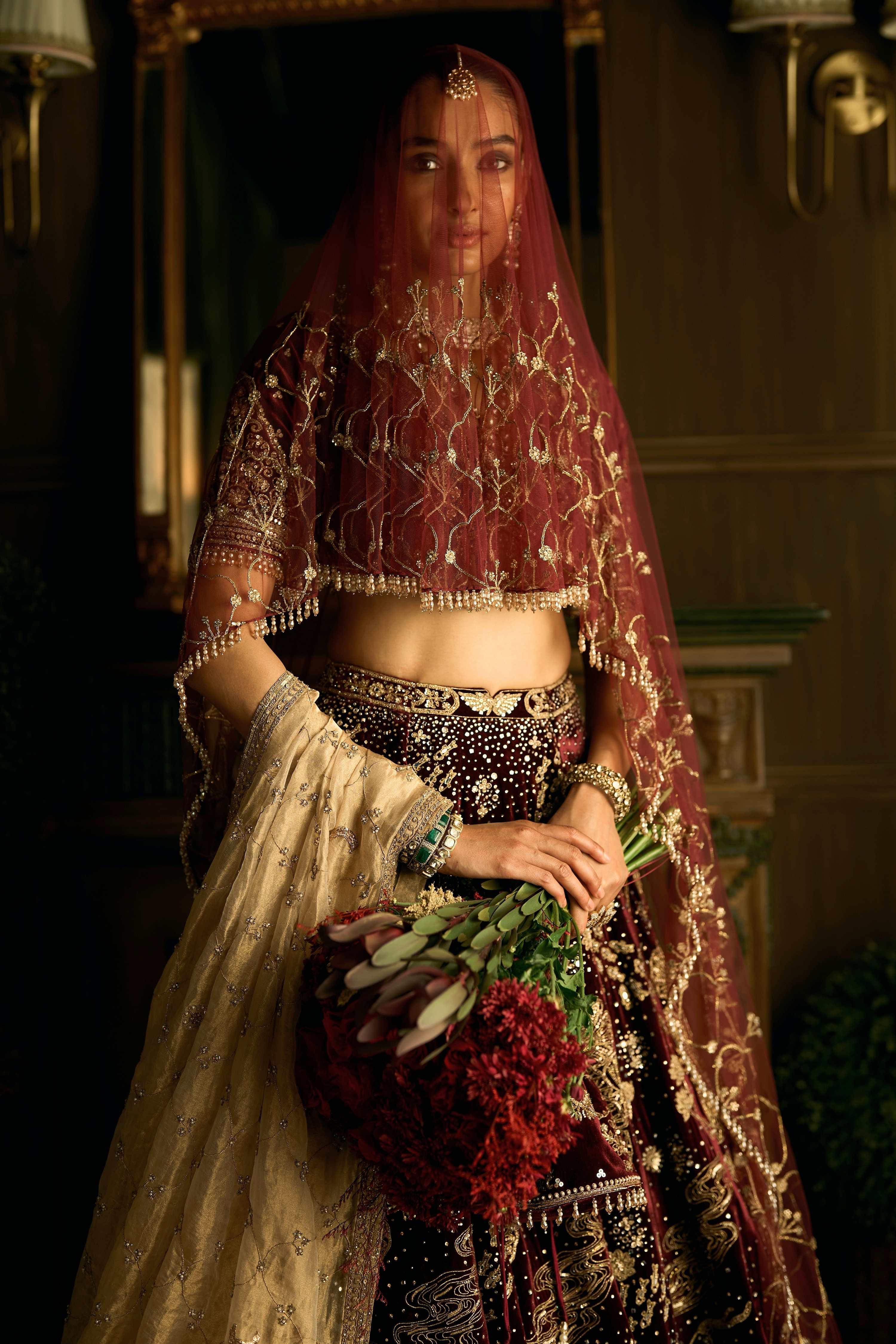 The Wild Savannah Bordeaux Lehenga