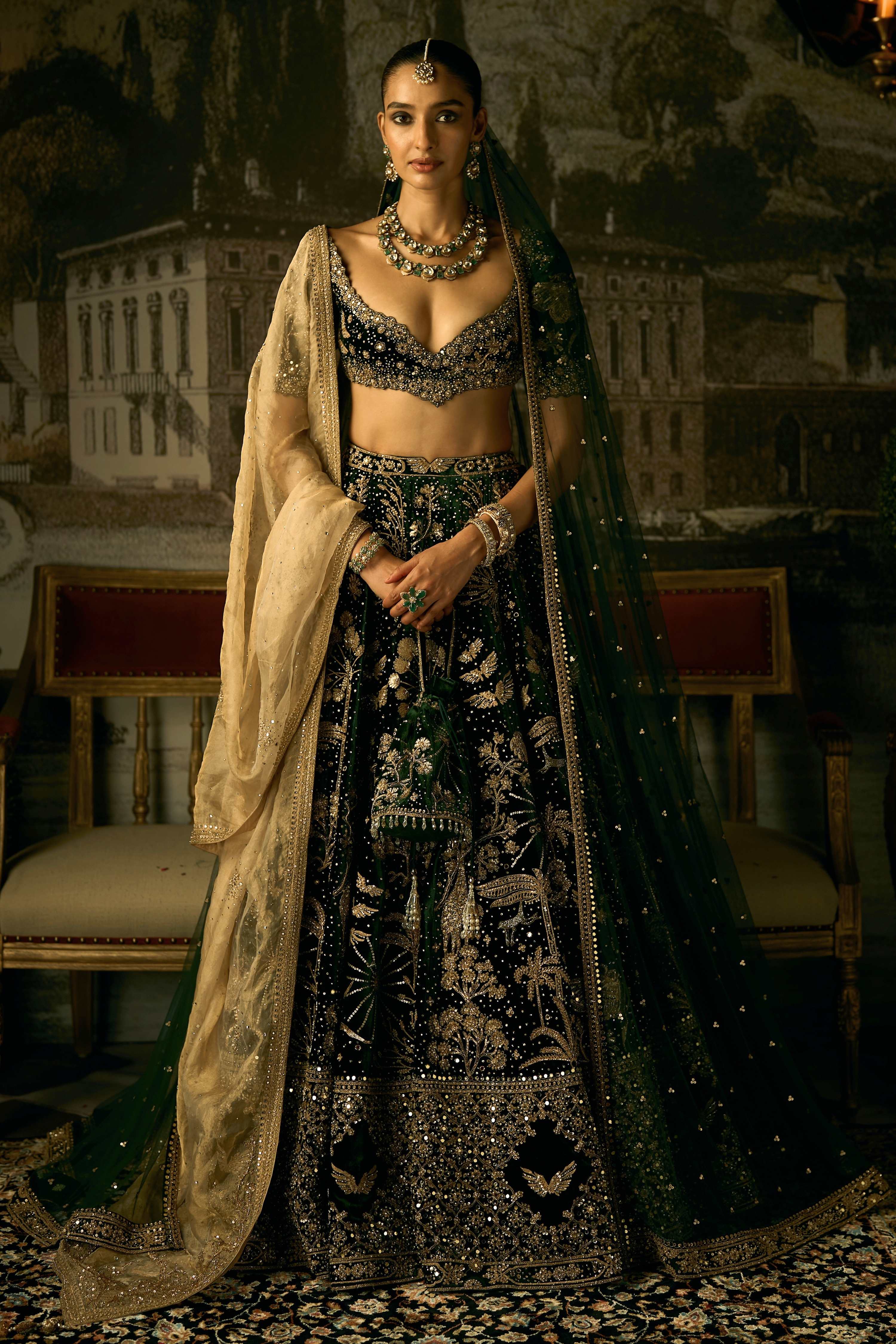 The Royal Wanderlust Forest Green Lehenga