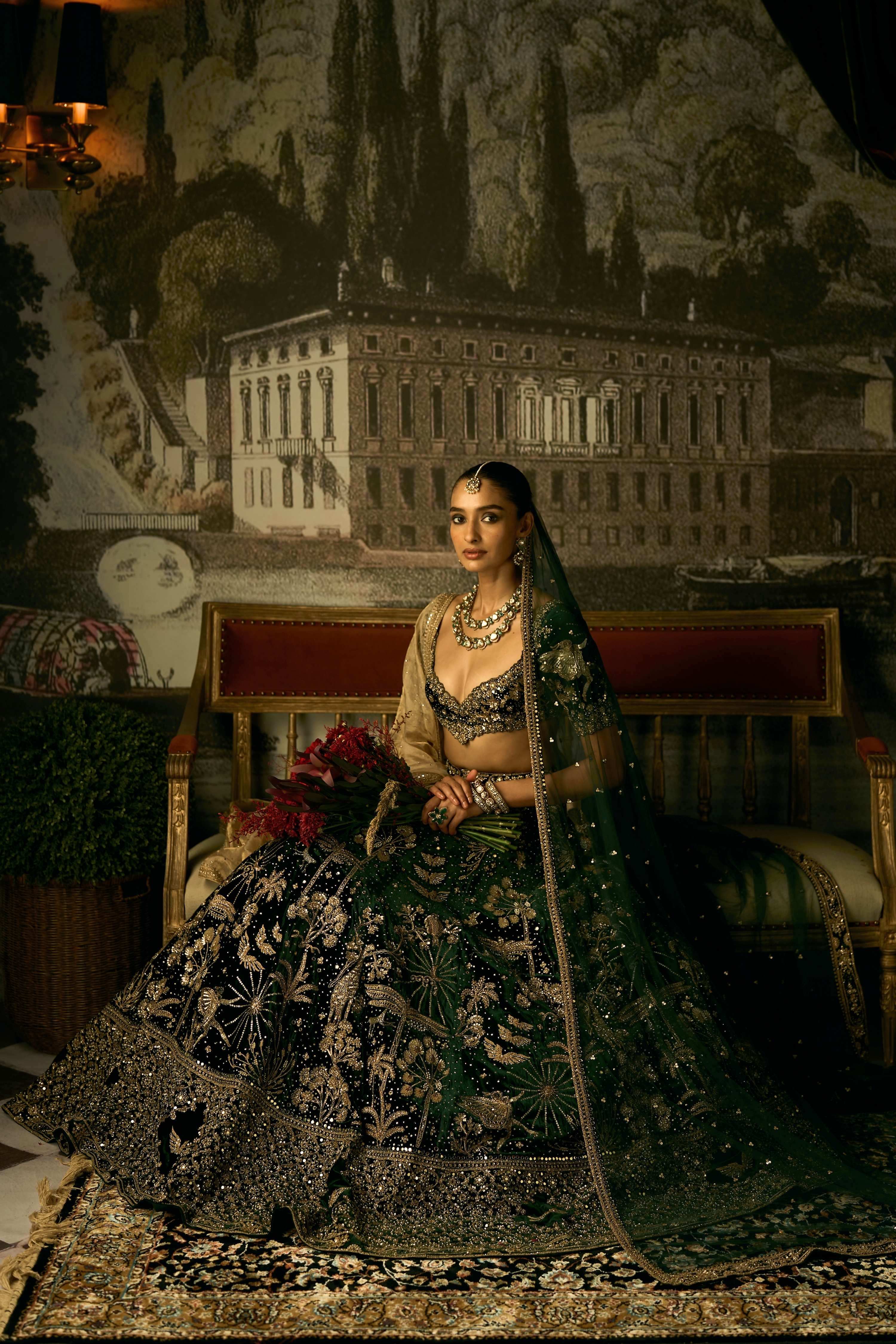 The Royal Wanderlust Forest Green Lehenga