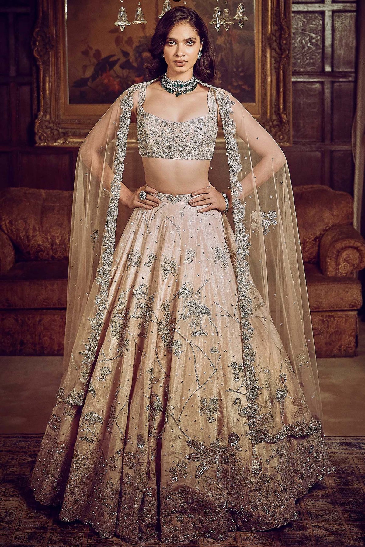 The Moroccon Pink Flamingo Landscape Lehenga