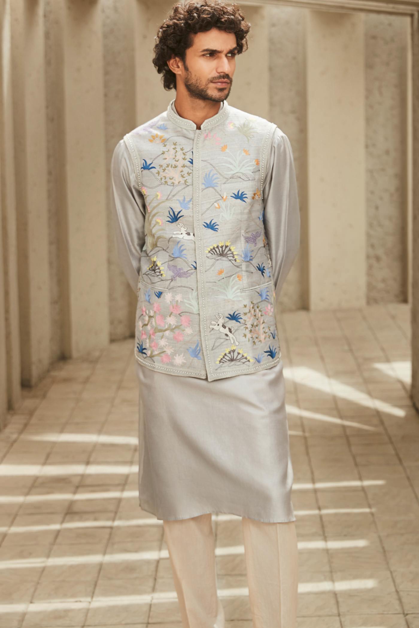 The Grey Aari Jodhpuri Jacket Set