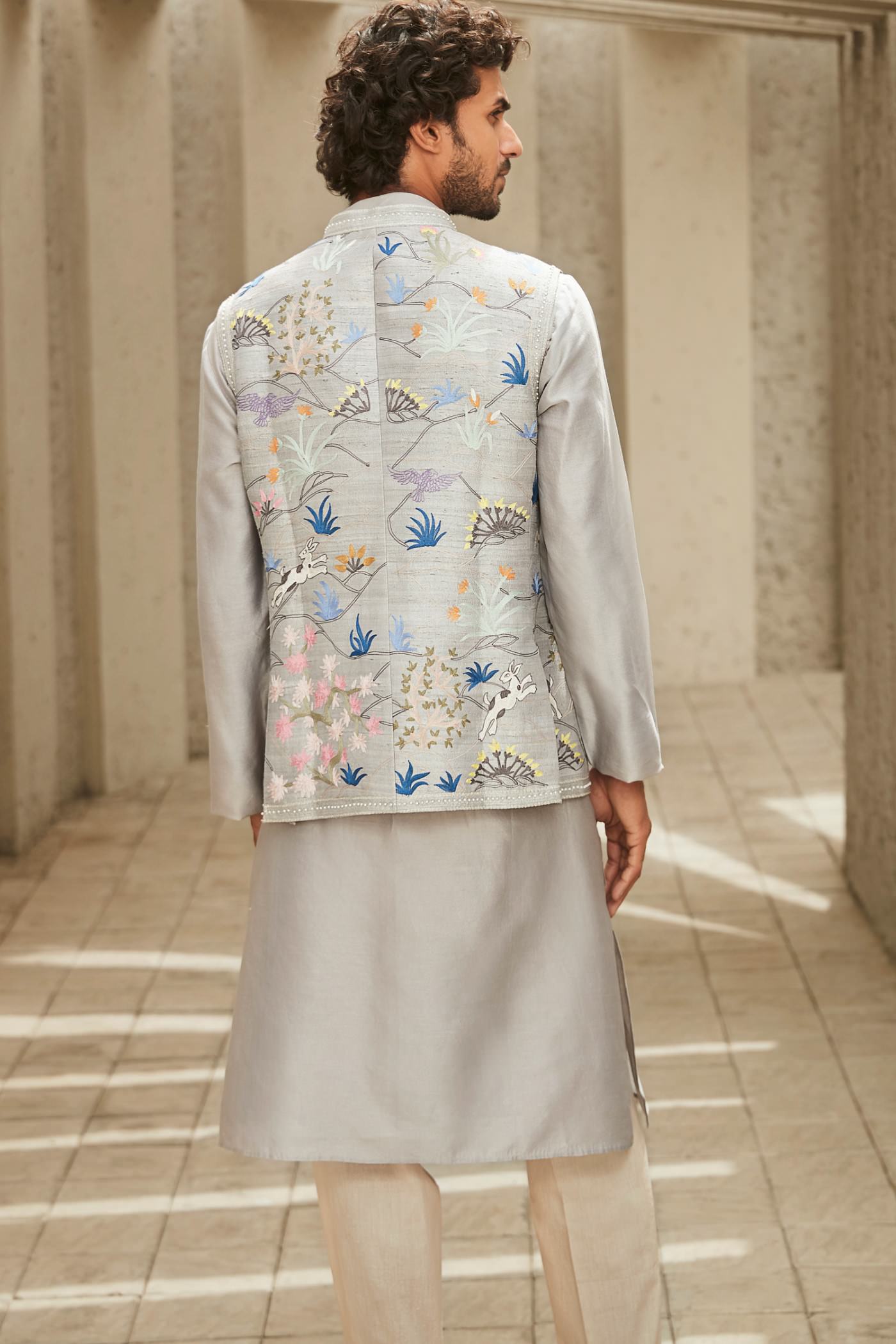 The Grey Aari Jodhpuri Jacket Set