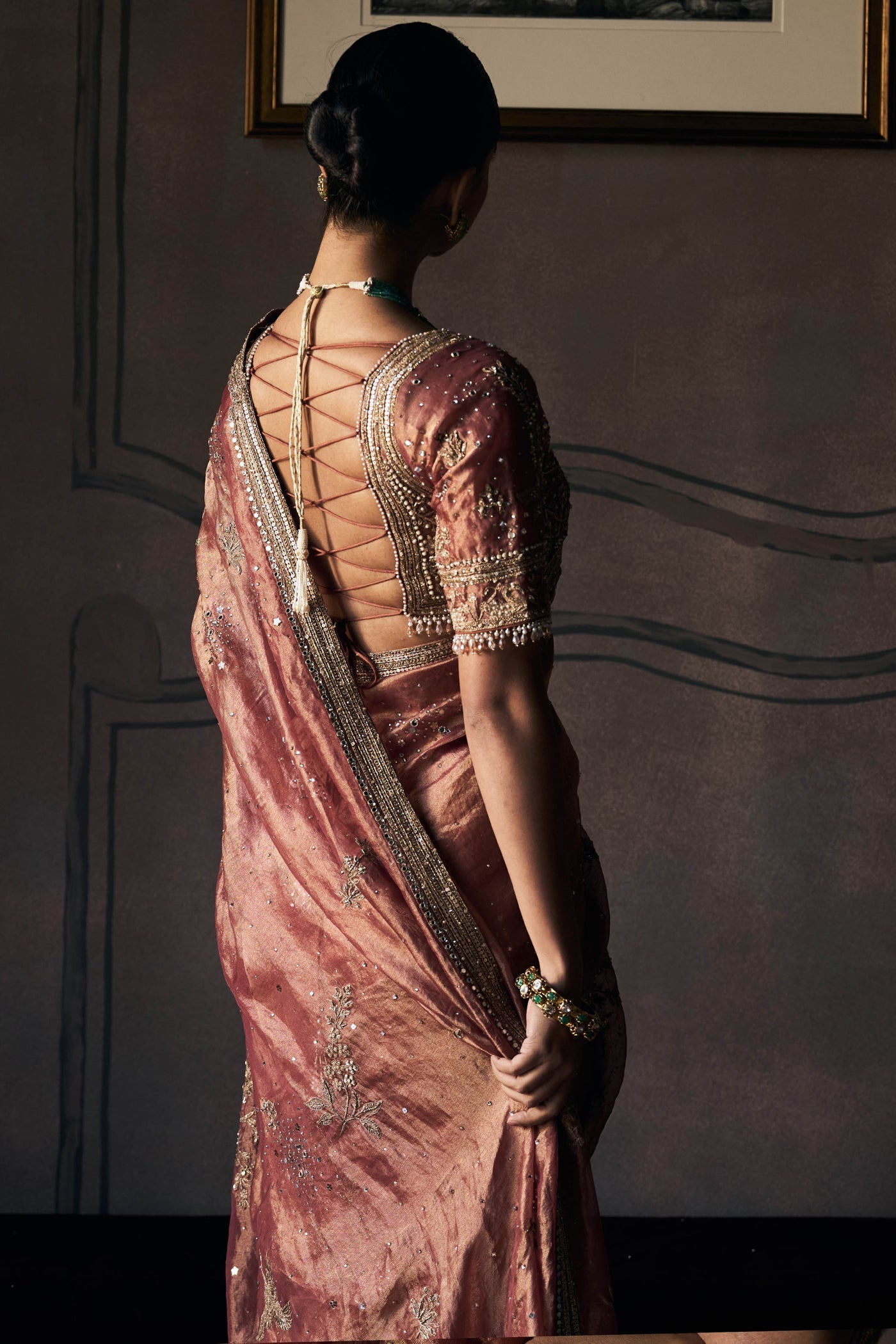 The Tales of Masai Aged Gold Tangerine Tissue Sarees