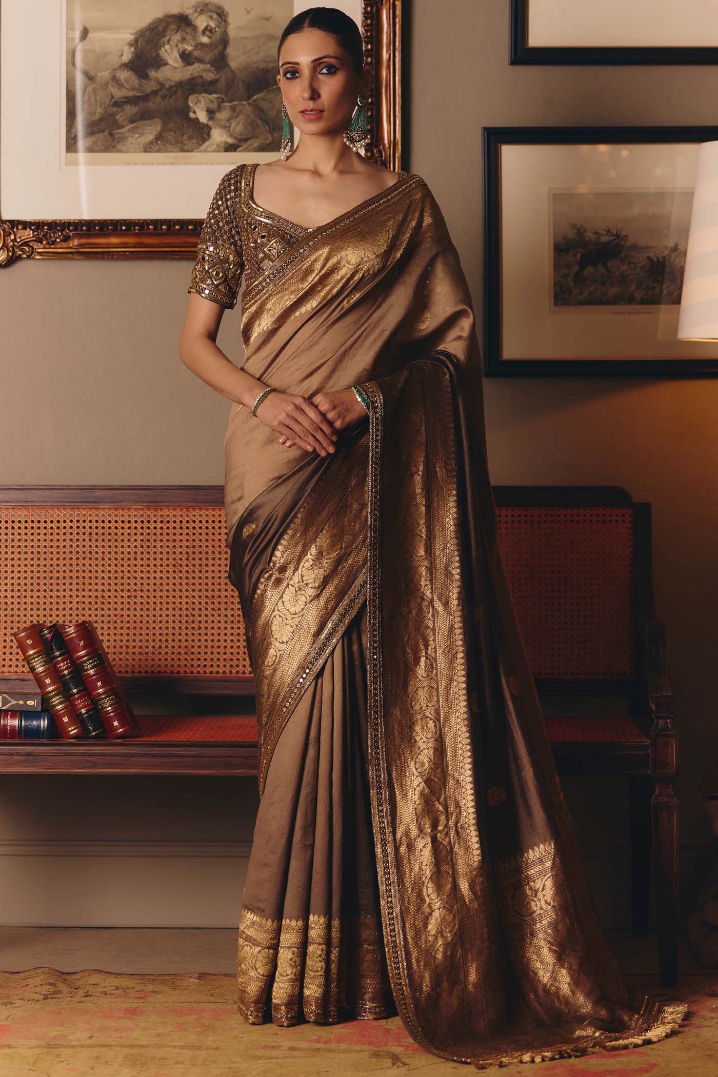 The Sheeshraag Walnut Silk Saree