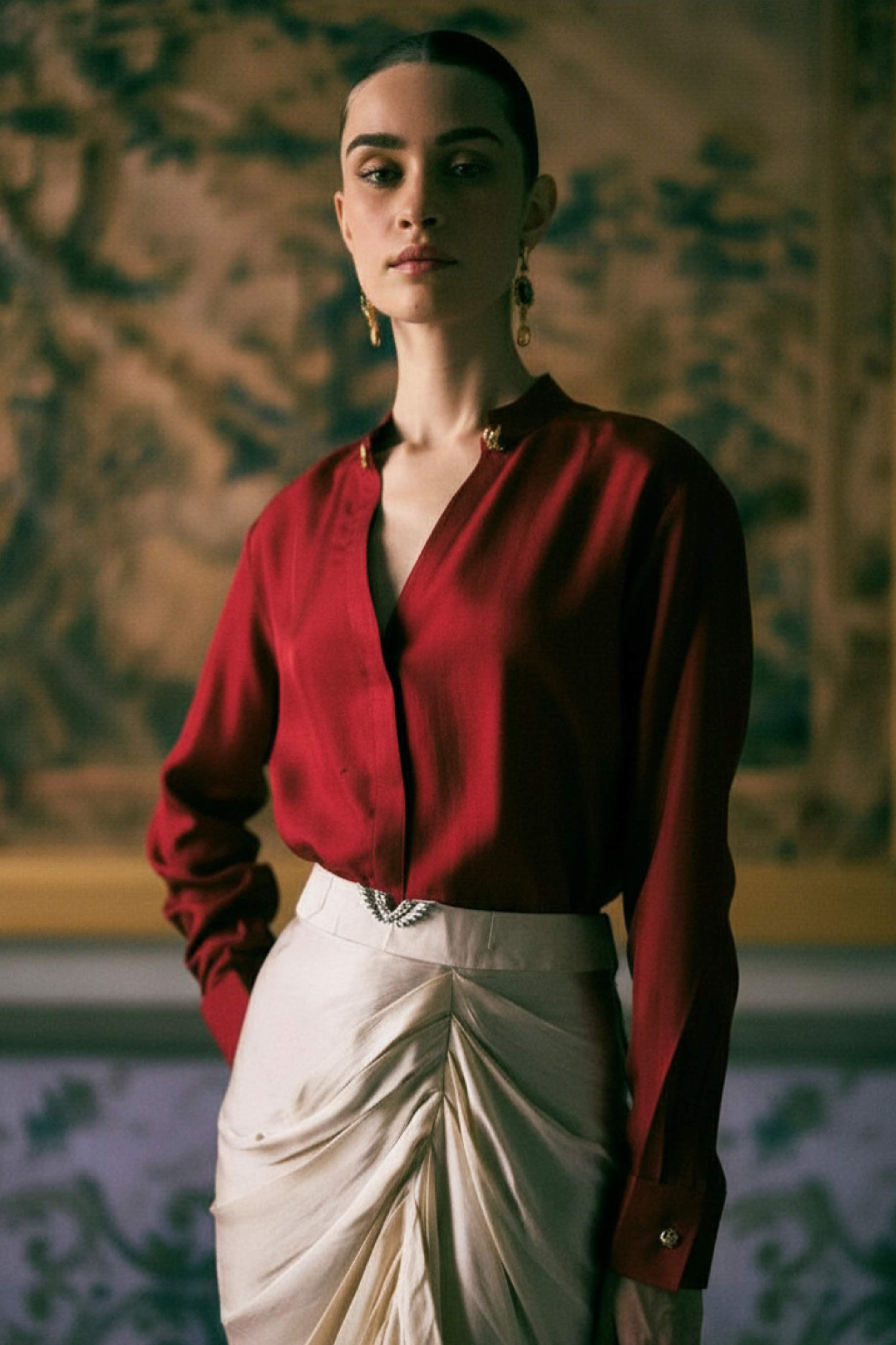 The Iconic Venetian Lion Silk Shirt in Gold Hardware